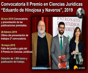 Convocada la segunda edición de los Premios de Ciencias Jurídicas Eduardo de Hinojosa y Naveros