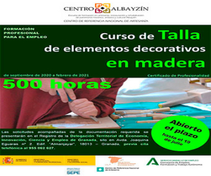 Abierto el plazo de matrícula del Curso de Talla de Elementos Decorativos en Madera con Certificado de Profesionalidad