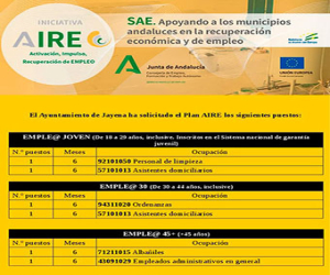 El Ayuntamiento de Jayena informa a sus vecinos que pueden optar a seis puestos en el Plan AIRE