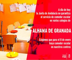 El año comenzará sin comedores escolares para más de 5.000 niños y niñas de la provincia, entre ellos los de Alhama