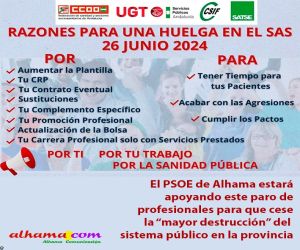 El PSOE apoya el paro parcial de profesionales sanitarios y exige a Moreno Bonilla que cese la “mayor destrucción” del sistema público en la provincia