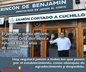 El jamón se queda sin corte, Benjamín Ortiz dice adiós a Alhama tras 20 años de servicio