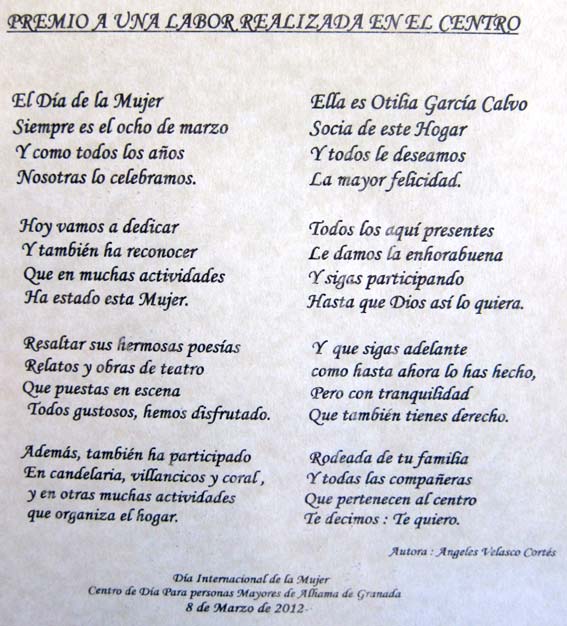  Poema dedicado a Otilia realizado por Ángeles Velasco Cortés 