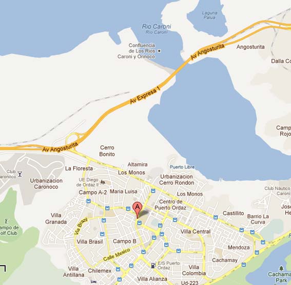 En el mapa está marcada la ubicación de la agencia en Puerto Ordaz 