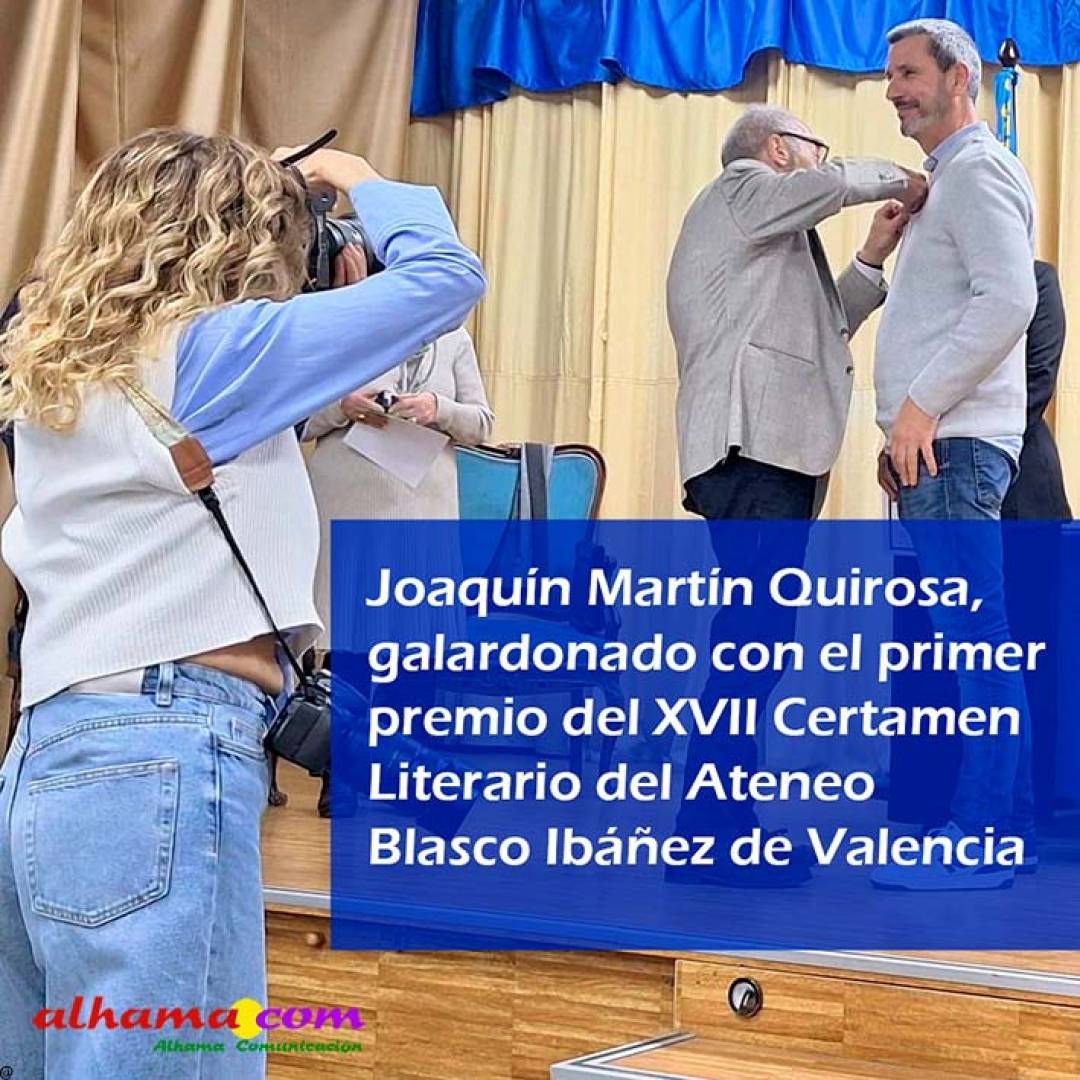 Joaquín Martín Quirosa, galardonado con el primer premio del XVII Certamen Literario del Ateneo Blasco Ibáñez de Valencia