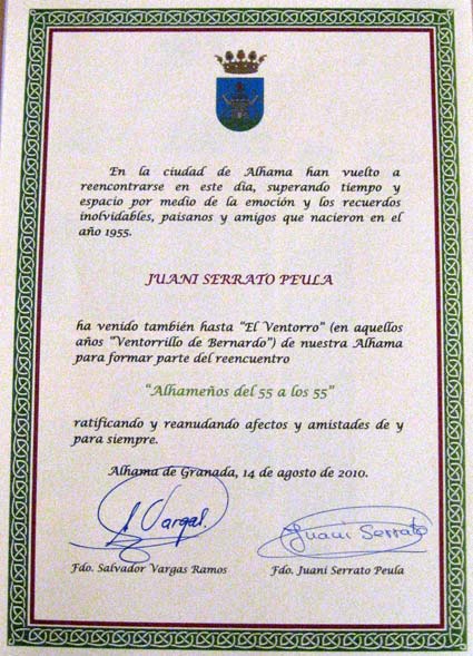 Diploma-recuerdo firmado por los organizadores para los asistentes Diploma-recuerdo firmado por los organizadores para los asistentes